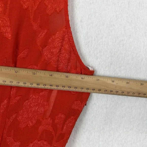 Premier Amour Women Floral Fit Flare Faux Wrap Red Dress Size 10 Bow V Neck Love - Picture 9 of 11